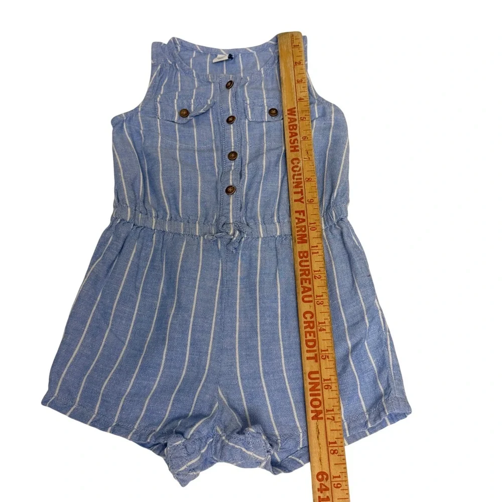 Old Navy Baby Girl Blue White Striped Linen Blend Romper 18-24M Sleeveless